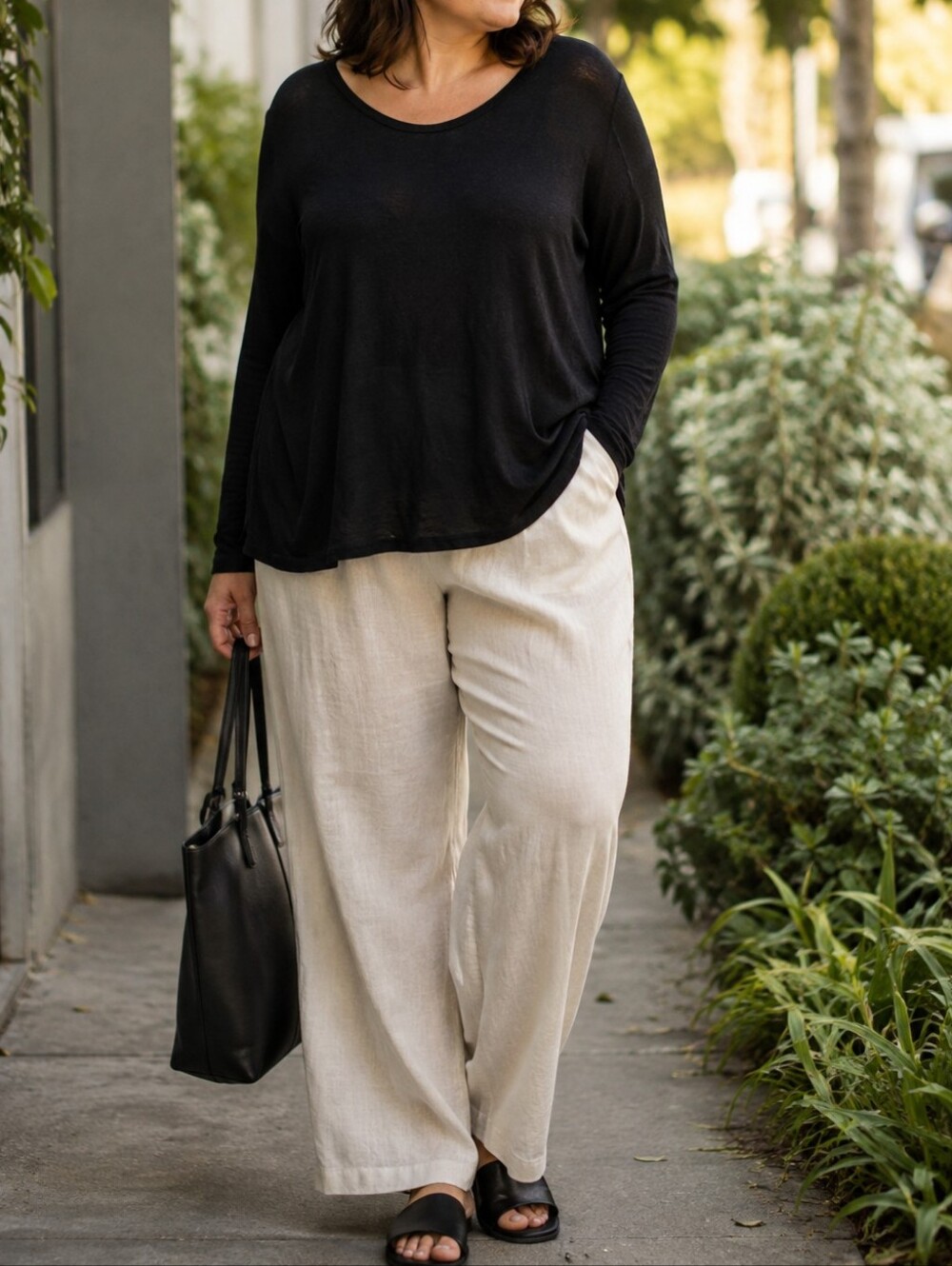 Eileen Fisher Organic Cotton Tencel Black Long Sleeve Fall  Top Plus Size